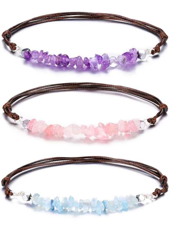 Top Plaza 3 Pcs Healing Crystal Stone Bracelet Handmade Natural Gemstone Chips Bracelet Adjustable Reiki Yoga Jewelry Christmas Gifts For Women  - Image 1