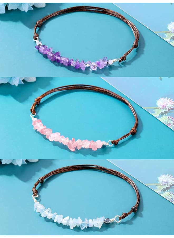 Top Plaza 3 Pcs Healing Crystal Stone Bracelet Handmade Natural Gemstone Chips Bracelet Adjustable Reiki Yoga Jewelry Christmas Gifts For Women  - Image 2