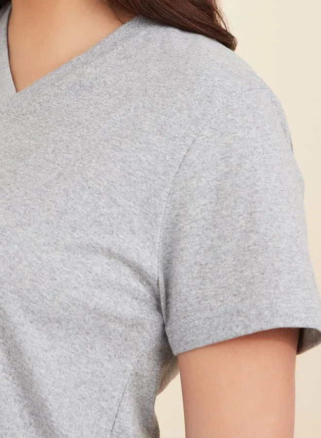 Styli Regular Fit V Neck Longline T-Shirt with Curved Hem