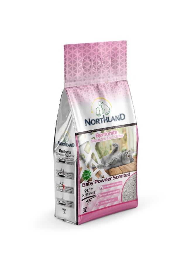 Northland Bentonite Clumping Cat Litter Baby Powder Scented 5L – Natural White Bentonite, Strong Odor Control & Fast Clumping