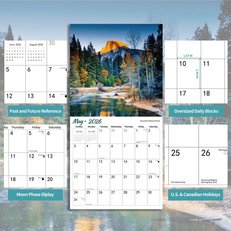 BLYYIEER 2026 Wall Calendar, Alpenglow Monthly Wall Calendar, 12" x 24" Open,Family Planner Calendar Organizer with Mountain of Sunrise Images - Image 5