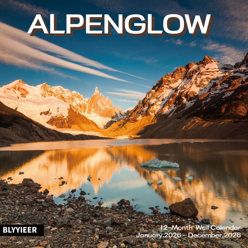 BLYYIEER 2026 Wall Calendar, Alpenglow Monthly Wall Calendar, 12" x 24" Open,Family Planner Calendar Organizer with Mountain of Sunrise Images - Image 1