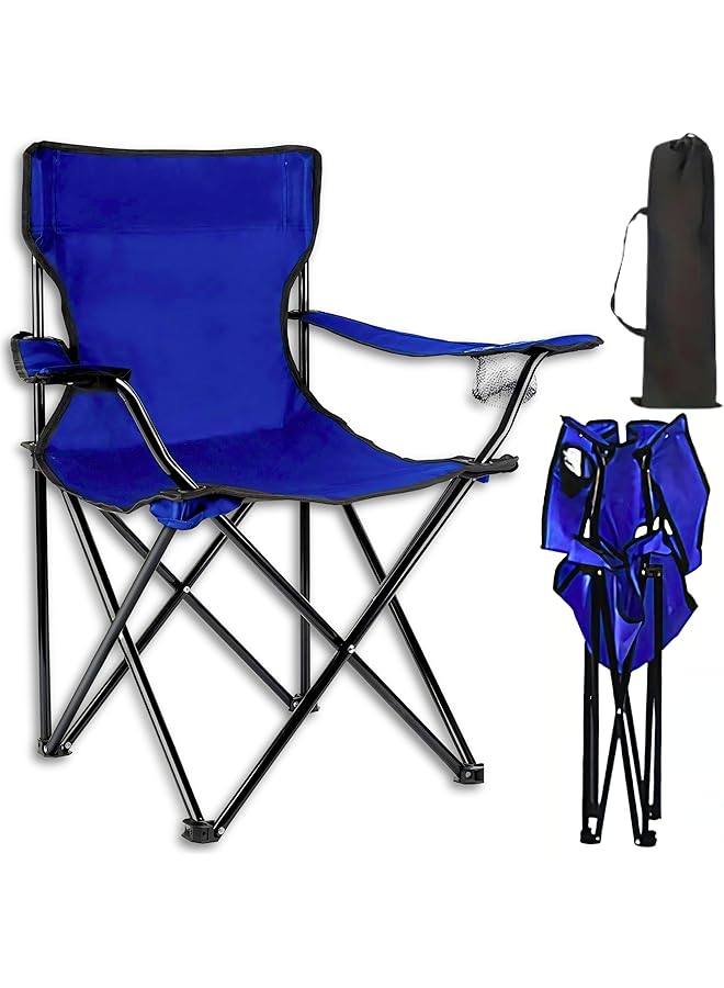 PROMASS Folding Camping Chair - Portable Foldable Nylon Outdoor Chair With Carry Bag, Lightweight Chair For Fishing, Beach, Picnic, Lawn, Kids Sports, Durable 220Lb Capacity, Compact Design, Dark Blue - Image 1