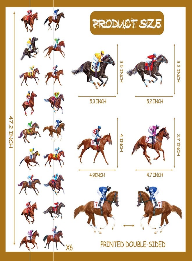 اوموني زينة سباق الخيل، 6 قطع، زينة معلقة ليوم سباق كنتاكي ديربي، لوازم حفلات سباق الخيل، لافتات مزينة برسومات فرسان وخيول السباق، لتزيين حفلات أعياد الميلاد الخاصة برياضة الفروسية. - Image 2