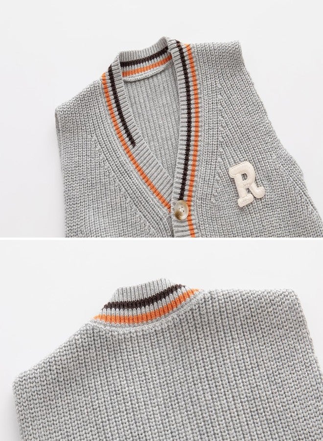 JAYPEIER Toddler's Cable Knit Vest, Sleeveless Sweater for Baby Boys, Color Clash Letter Patchwork Design Tops (US, Age, 4 Years, 5 Years, Gray) - Image 3