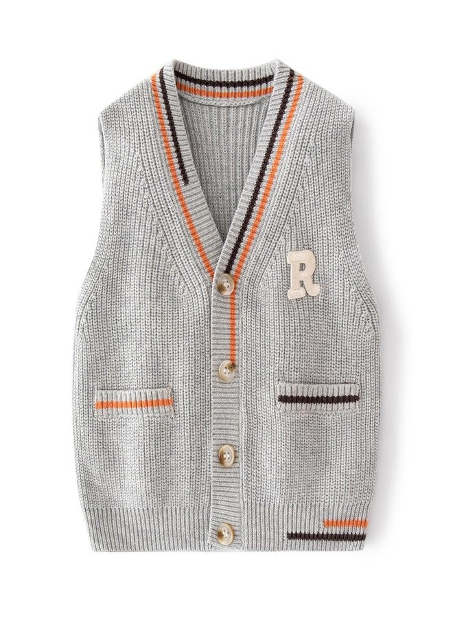 JAYPEIER Toddler's Cable Knit Vest, Sleeveless Sweater for Baby Boys, Color Clash Letter Patchwork Design Tops (US, Age, 4 Years, 5 Years, Gray) - Image 1