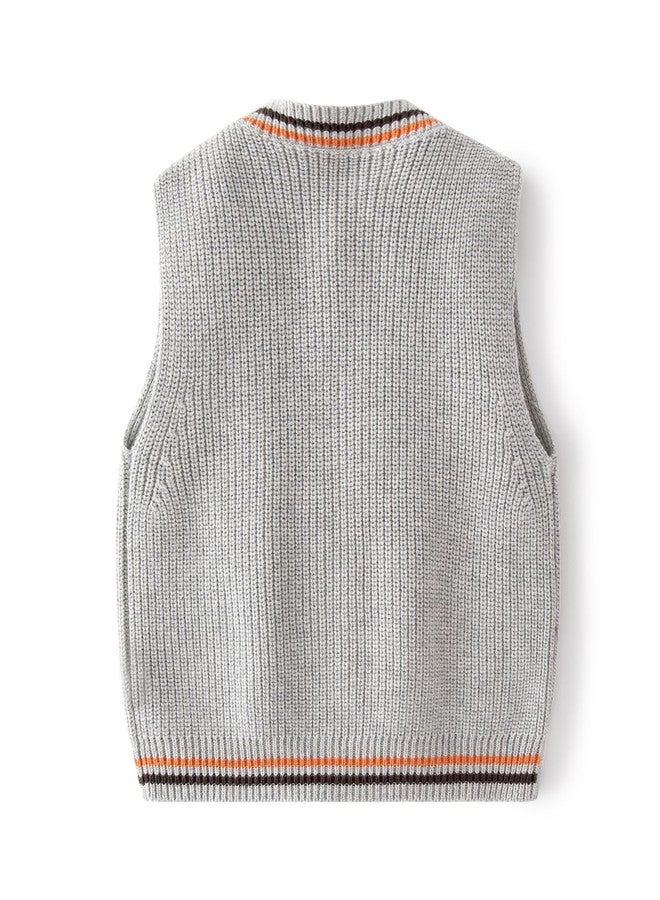 JAYPEIER Toddler's Cable Knit Vest, Sleeveless Sweater for Baby Boys, Color Clash Letter Patchwork Design Tops (US, Age, 4 Years, 5 Years, Gray) - Image 2