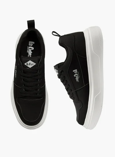 Lee Cooper Men's Solid Lace-Up Sneakers with Pull Tabs