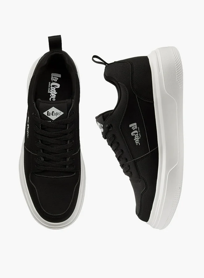 Lee Cooper Men's Solid Lace-Up Sneakers with Pull Tabs