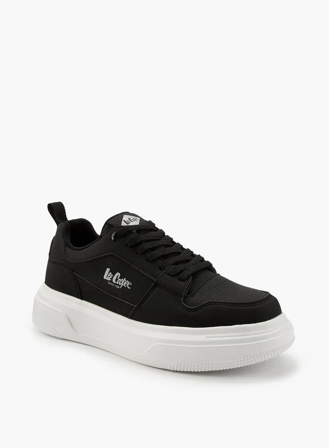 Lee Cooper Men's Solid Lace-Up Sneakers with Pull Tabs