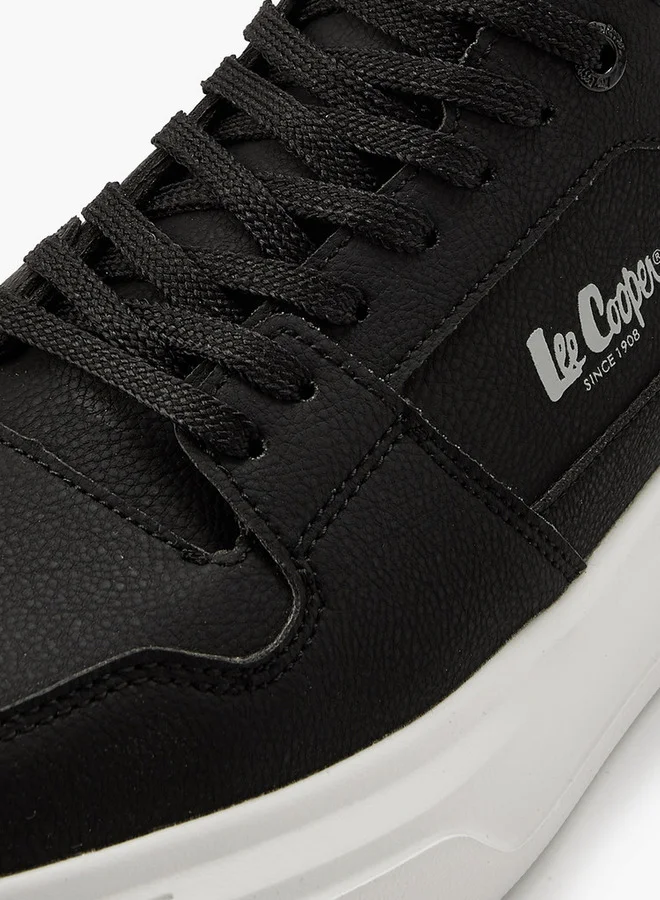 Lee Cooper Men's Solid Lace-Up Sneakers with Pull Tabs