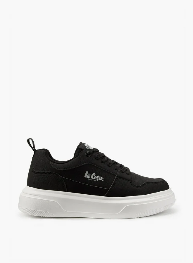 Lee Cooper Men's Solid Lace-Up Sneakers with Pull Tabs