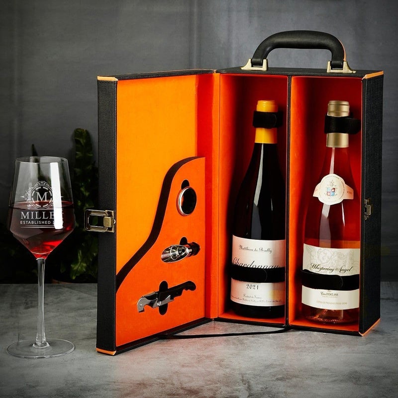 HomeWetBar HomeWetBar Rhone Wine Carrying Box with Custom Wine Glass and Accessories  Premium Wine Set Perfect for Wine Lovers  - Image 1