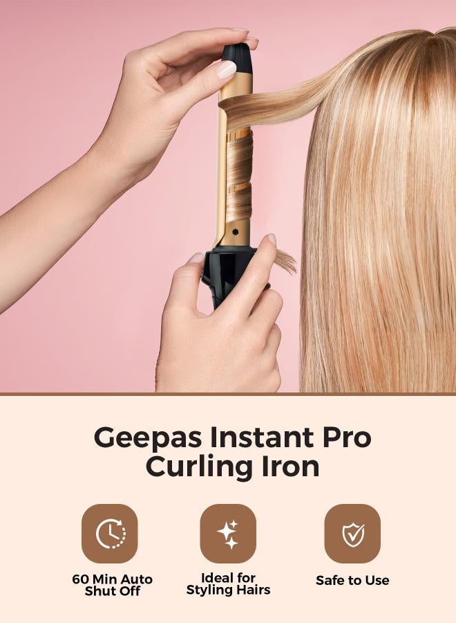GEEPAS Instant Pro Curling Iron with 60 Min Auto Shut Off Black/Gold 6.2x39x11.4cm - Image 3