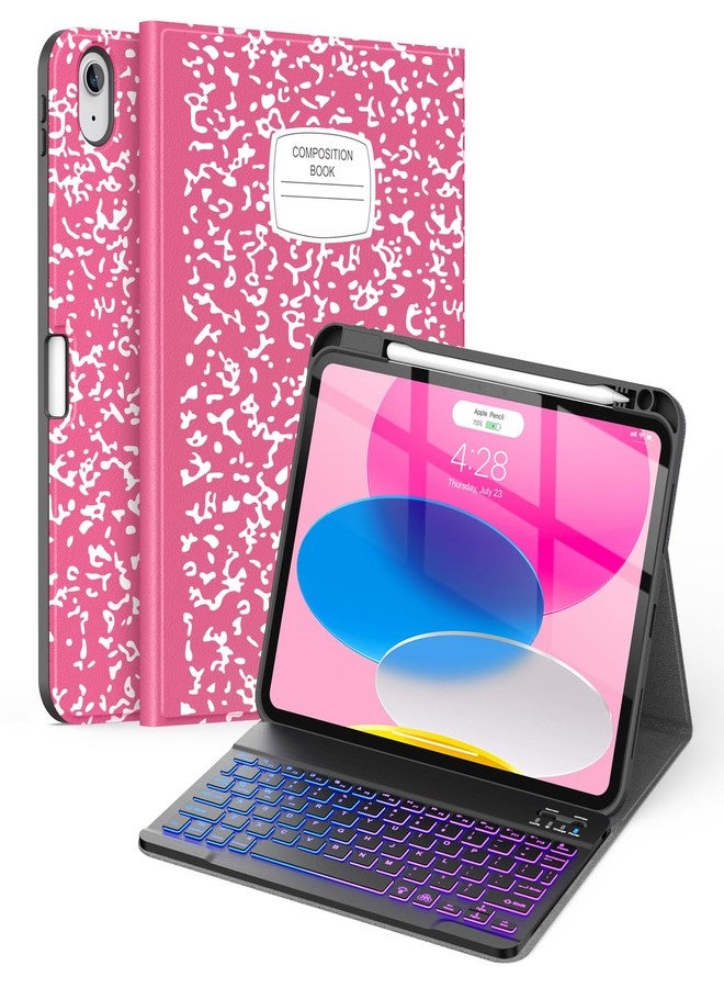 Supveco جراب لوحة مفاتيح Supveco لجهاز iPad (A16) الجيل الحادي عشر/العاشر مقاس 11 و10.9 بوصة مع حامل قلم، غطاء لوحة مفاتيح لاسلكي قابل للفصل بإضاءة خلفية بسبعة ألوان لجهاز iPad الجيل الحادي عشر/العاشر 2025/2022 - وردي فاقع - Image 1