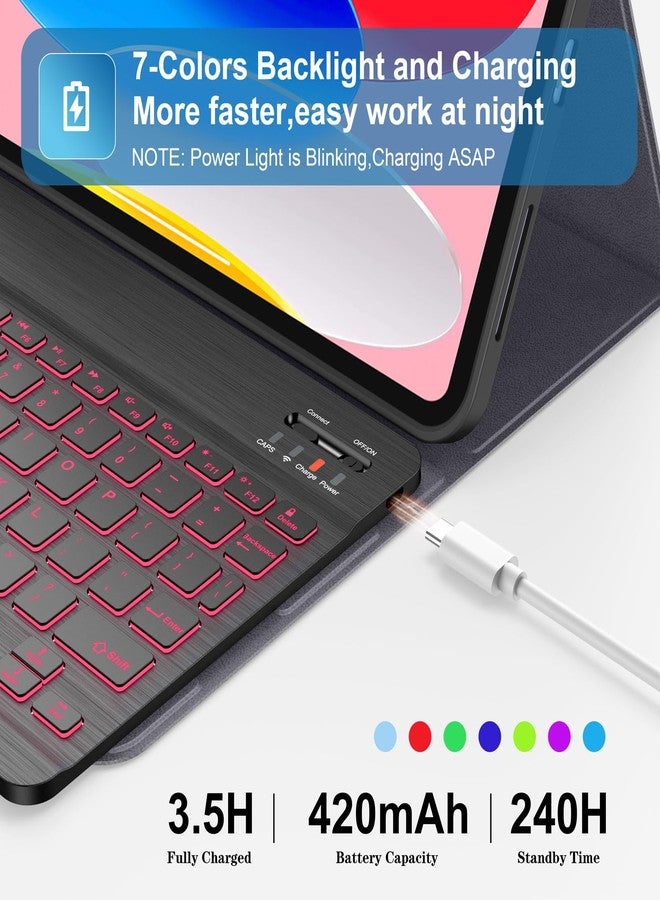 Supveco جراب لوحة مفاتيح Supveco لجهاز iPad (A16) الجيل الحادي عشر/العاشر مقاس 11 و10.9 بوصة مع حامل قلم، غطاء لوحة مفاتيح لاسلكي قابل للفصل بإضاءة خلفية بسبعة ألوان لجهاز iPad الجيل الحادي عشر/العاشر 2025/2022 - وردي فاقع - Image 5