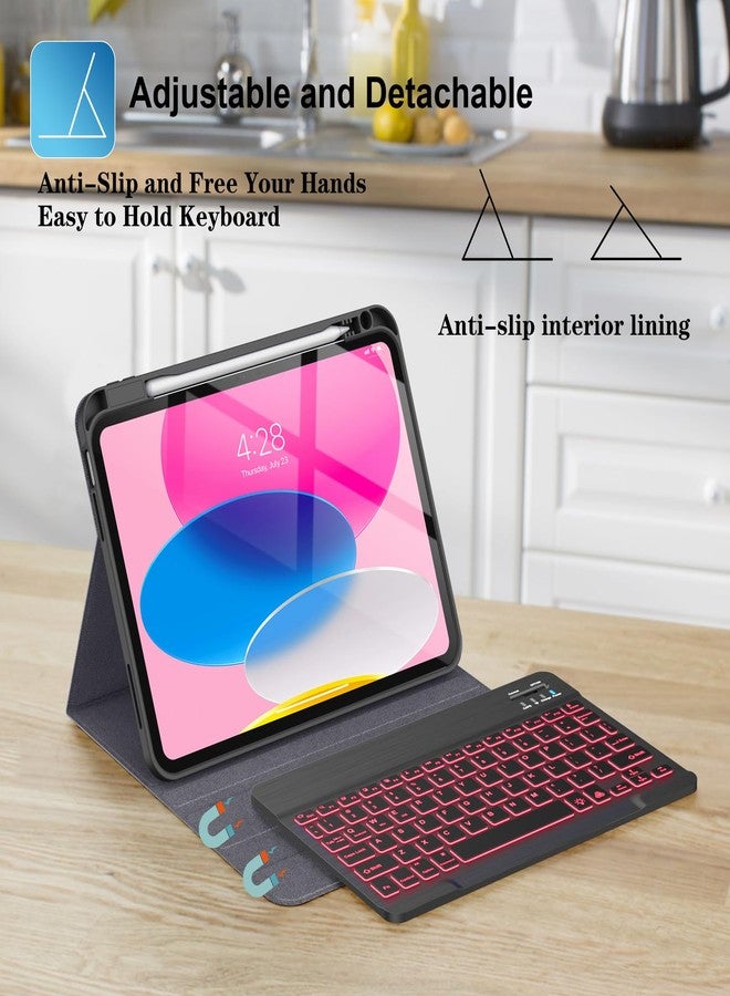 Supveco جراب لوحة مفاتيح Supveco لجهاز iPad (A16) الجيل الحادي عشر/العاشر مقاس 11 و10.9 بوصة مع حامل قلم، غطاء لوحة مفاتيح لاسلكي قابل للفصل بإضاءة خلفية بسبعة ألوان لجهاز iPad الجيل الحادي عشر/العاشر 2025/2022 - وردي فاقع - Image 4