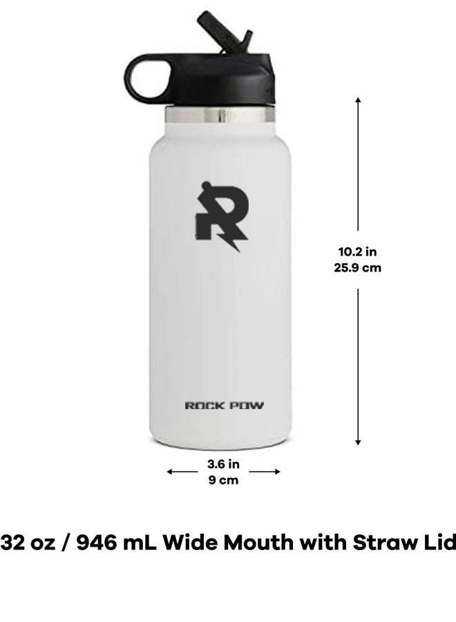 Rock Pow Wide Mouth Straw Lid - Stainless Steel Reusable Water Bottle 32oz - Vacuum Insulated, Dishwasher Safe, BPA-Free, Non-Toxic - Image 3