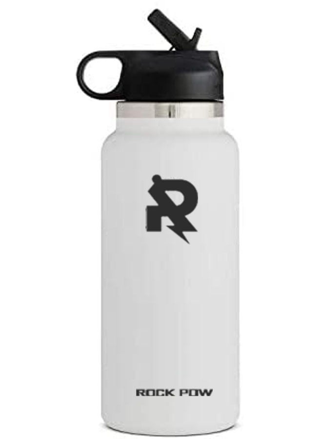Rock Pow Wide Mouth Straw Lid - Stainless Steel Reusable Water Bottle 32oz - Vacuum Insulated, Dishwasher Safe, BPA-Free, Non-Toxic - Image 1