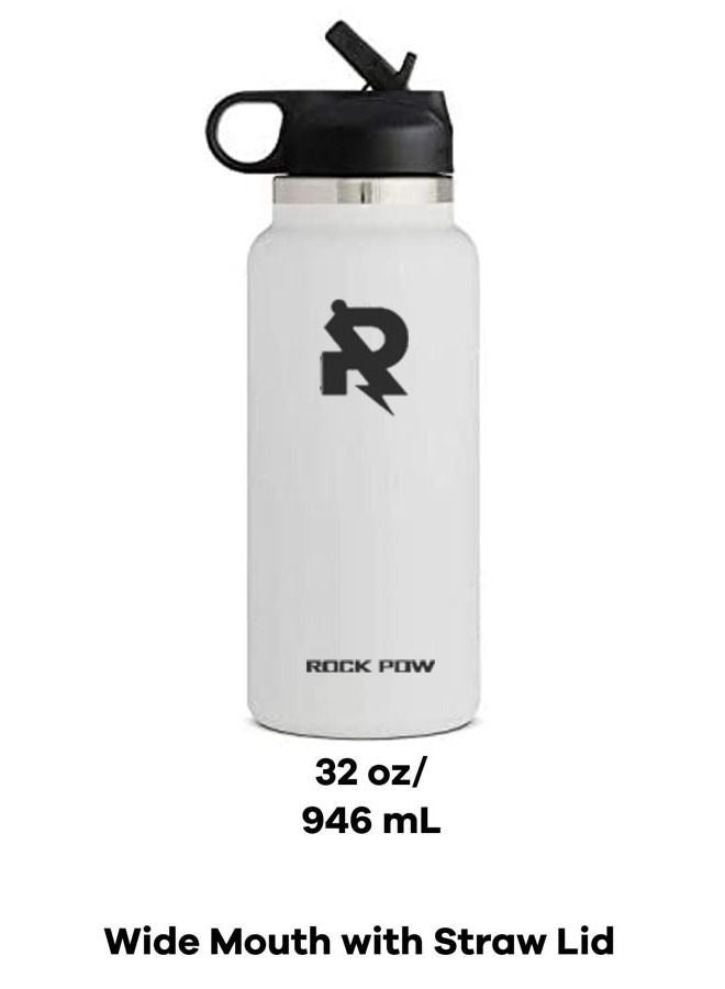 Rock Pow Wide Mouth Straw Lid - Stainless Steel Reusable Water Bottle 32oz - Vacuum Insulated, Dishwasher Safe, BPA-Free, Non-Toxic - Image 2