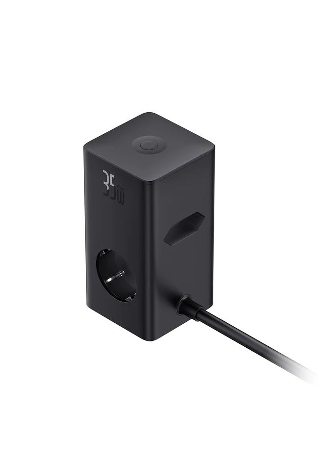 بيسوس OS-Baseus PowerCombo Tower Digital PowerStrip 3AC+2U+2C 35W مع سلك طاقة 1.5 متر مجموعة الاتحاد الأوروبي باللون الأسود - Image 2