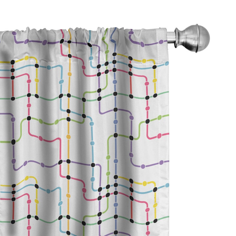 Ambesonne Colorful Window Curtains  Metro Scheme with Vivid Colored Intricate Lines and Dots Urban Life Transportation  Lightweight Decor 2-Panel Set with Rod Pocket  Pair of - 28"" x 63""  Pink Blue - Image 1