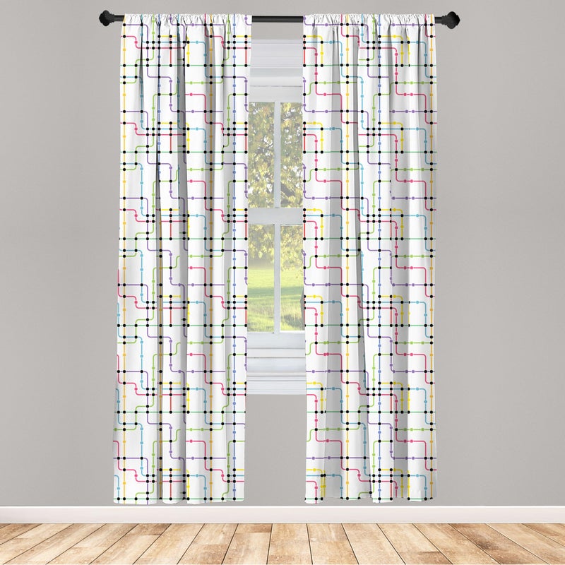 Ambesonne Colorful Window Curtains  Metro Scheme with Vivid Colored Intricate Lines and Dots Urban Life Transportation  Lightweight Decor 2-Panel Set with Rod Pocket  Pair of - 28"" x 63""  Pink Blue - Image 2