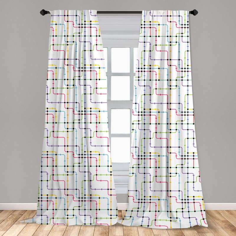Ambesonne Colorful Window Curtains  Metro Scheme with Vivid Colored Intricate Lines and Dots Urban Life Transportation  Lightweight Decor 2-Panel Set with Rod Pocket  Pair of - 28"" x 63""  Pink Blue - Image 3