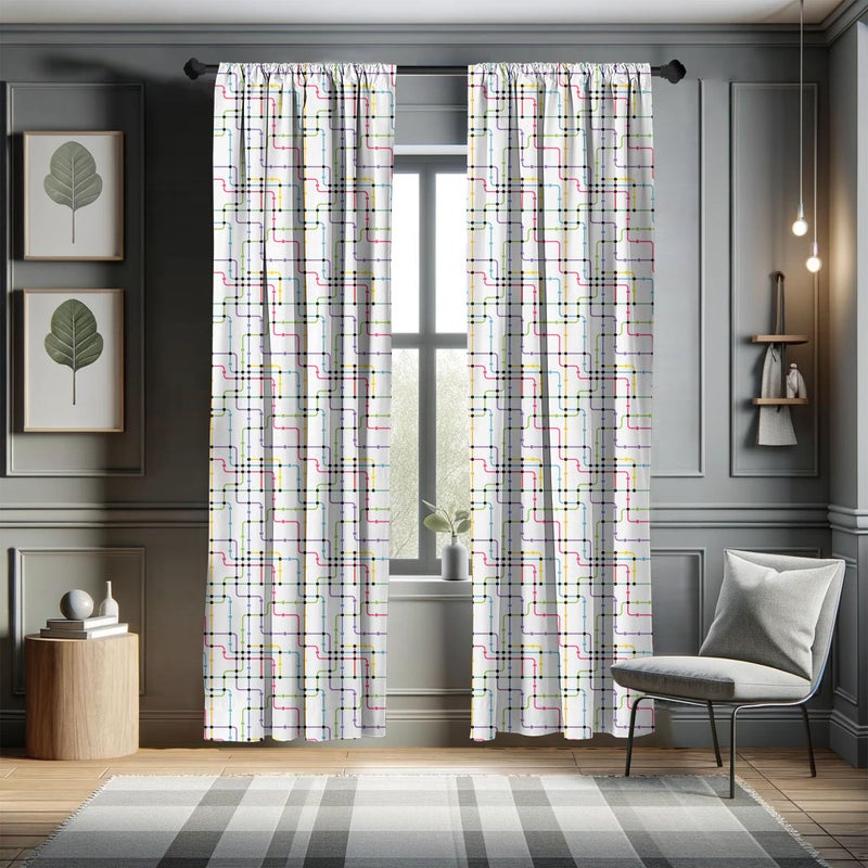Ambesonne Colorful Window Curtains  Metro Scheme with Vivid Colored Intricate Lines and Dots Urban Life Transportation  Lightweight Decor 2-Panel Set with Rod Pocket  Pair of - 28"" x 63""  Pink Blue - Image 5
