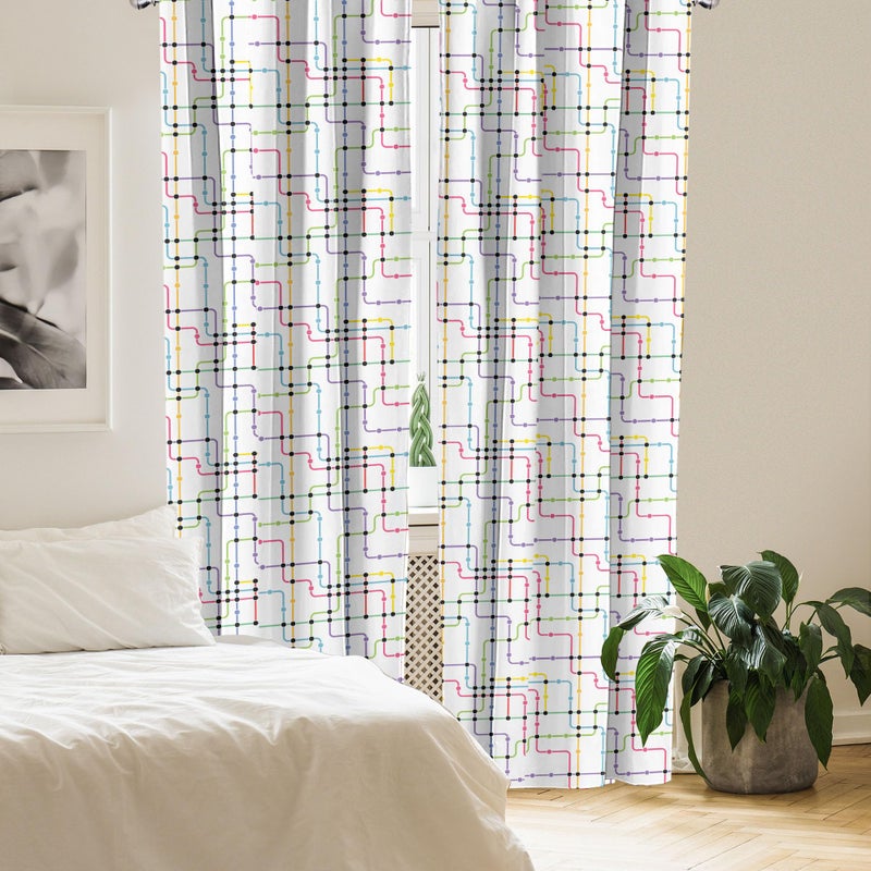 Ambesonne Colorful Window Curtains  Metro Scheme with Vivid Colored Intricate Lines and Dots Urban Life Transportation  Lightweight Decor 2-Panel Set with Rod Pocket  Pair of - 28"" x 63""  Pink Blue - Image 4