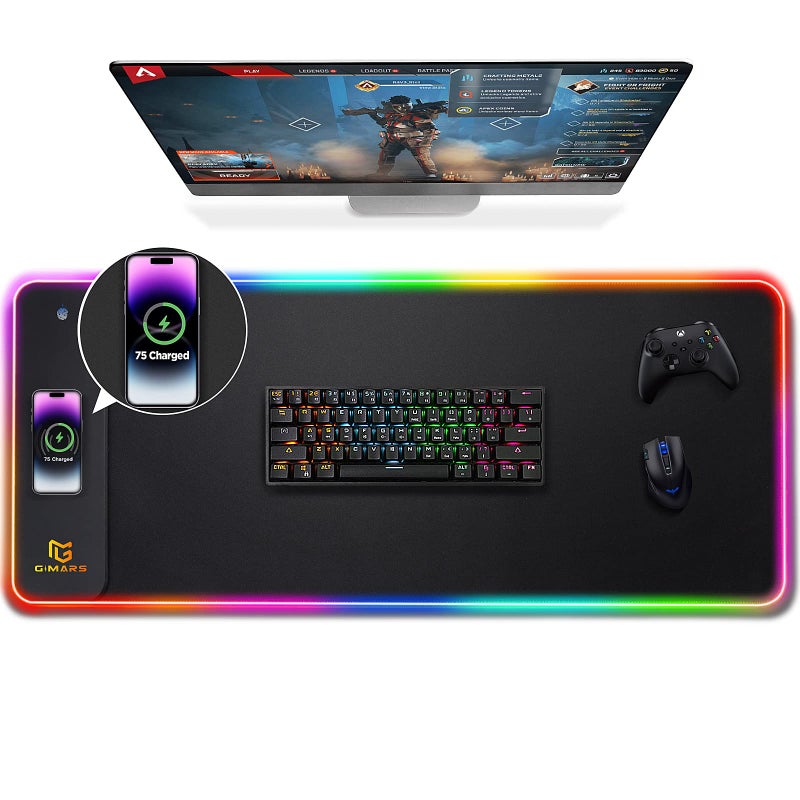 Gimars RGB Gaming Mouse Pad,15W Wireless Charging Mousepad with 10 Light Modes, Large Mousepad with Premium Smooth Surface, Non-Slip Mouse Mat for Gaming, Desk, PC,Office, 31.5x11.8x0.16inch - Image 1