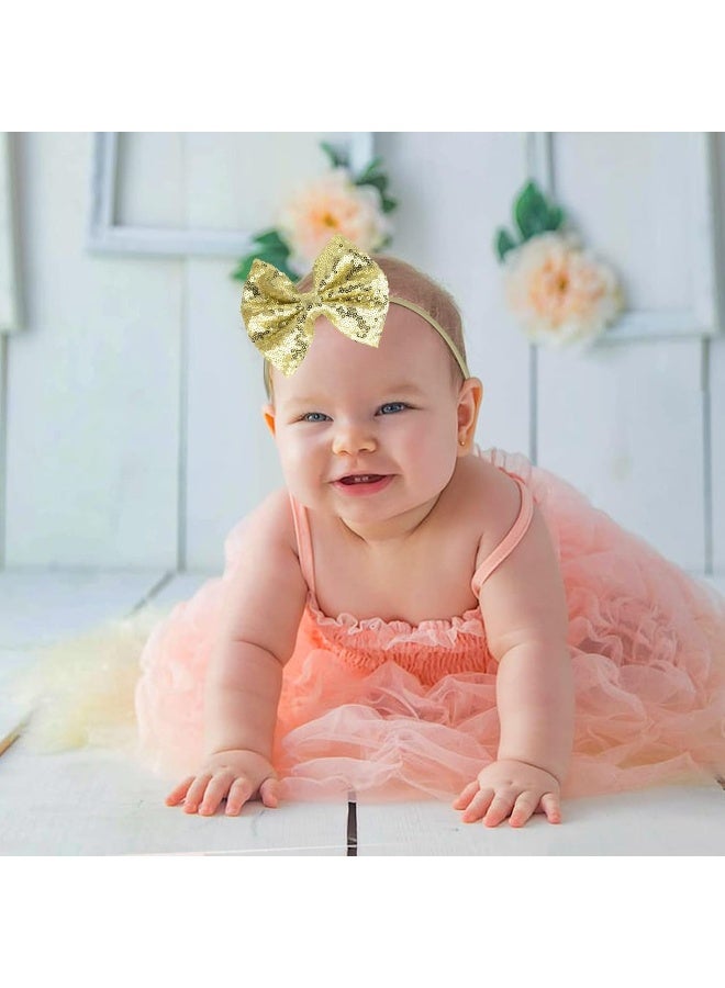 Song Qing Baby Infant Girls Hair Band Sequined Bow Headband Turban Knot Hair Headwear Gold - Image 3
