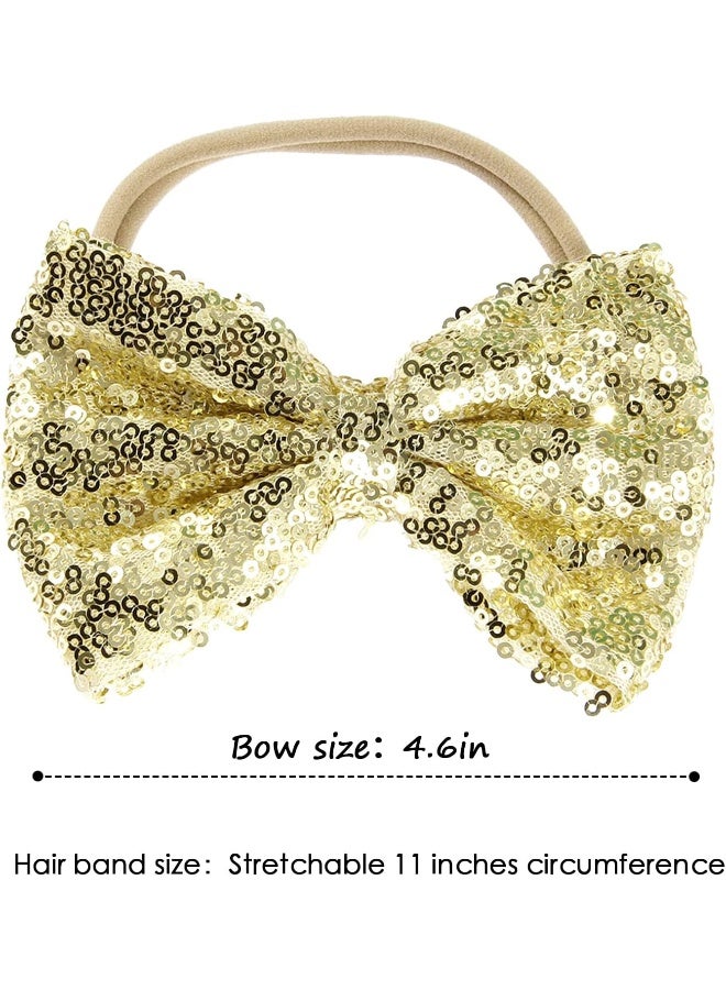 Song Qing Baby Infant Girls Hair Band Sequined Bow Headband Turban Knot Hair Headwear Gold - Image 2