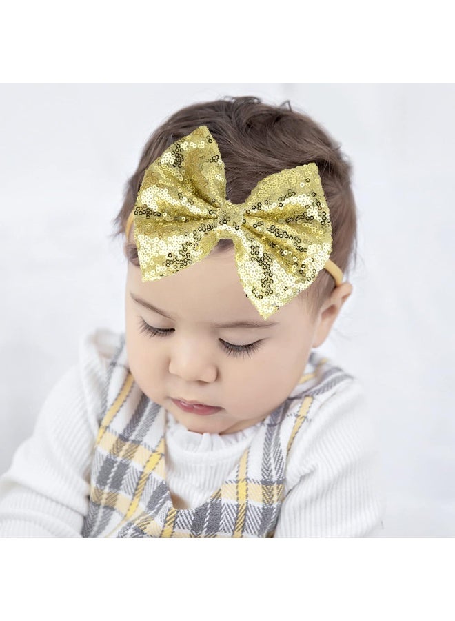 Song Qing Baby Infant Girls Hair Band Sequined Bow Headband Turban Knot Hair Headwear Gold - Image 4