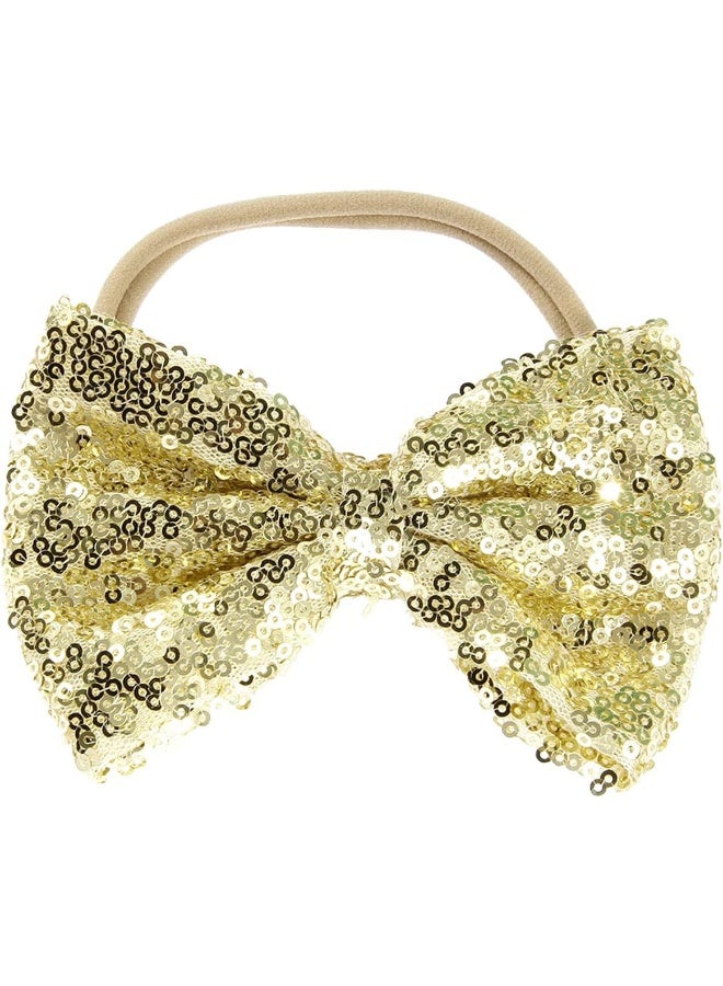 Song Qing Baby Infant Girls Hair Band Sequined Bow Headband Turban Knot Hair Headwear Gold - Image 1