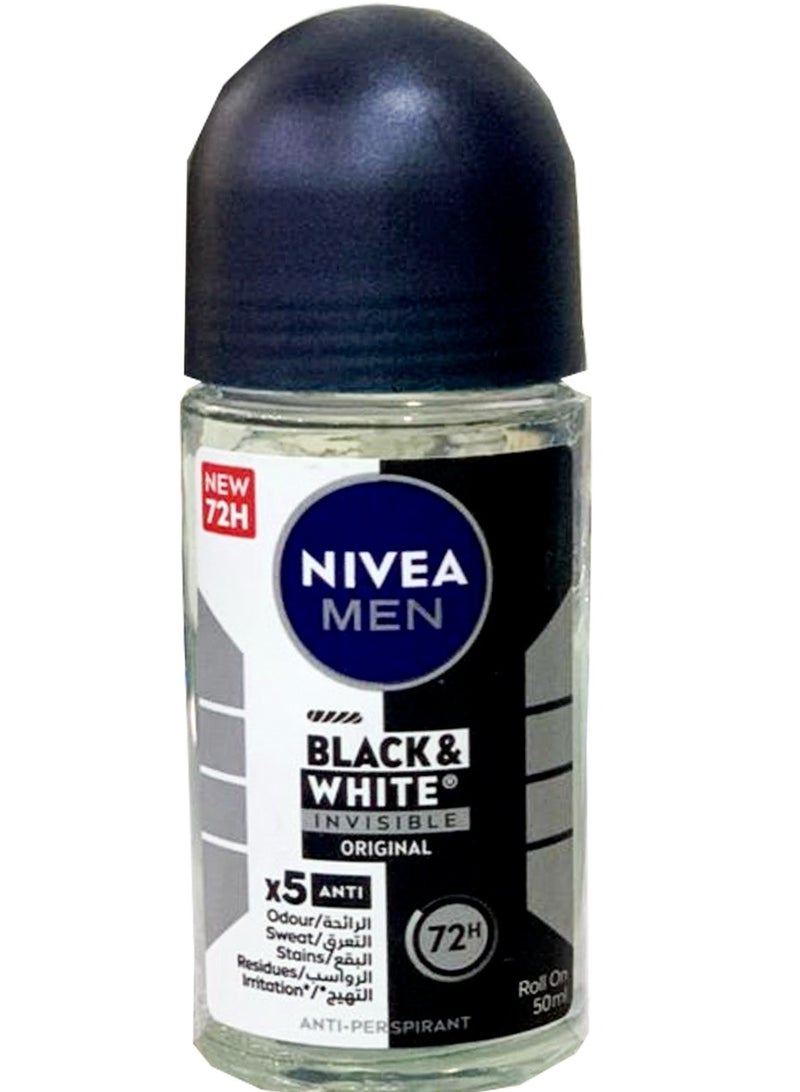 Nivea Nivea Antiperspirant For Men Roll on Black & White Invisible Original 50 ML  - Image 1