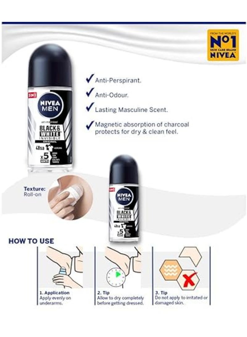Nivea Nivea Antiperspirant For Men Roll on Black & White Invisible Original 50 ML  - Image 4