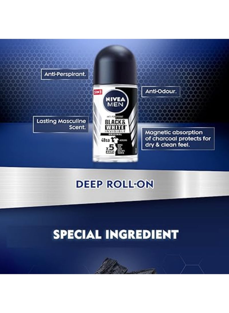 Nivea Nivea Antiperspirant For Men Roll on Black & White Invisible Original 50 ML  - Image 3