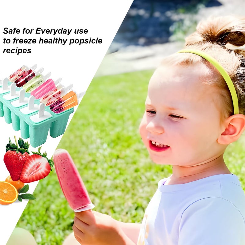BRENSTEN Silicone Popsicle Molds 10 Pcs Ice Pop Maker Molds with 10 Reusable Sticks, Cleaning Brush and Funnel - Homemade Easy-Release Reusable Popsicle Moulds Shapes (Green) - Image 3