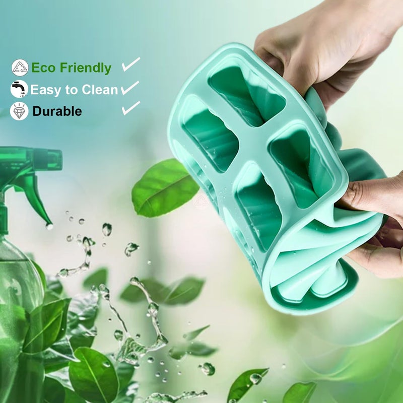 BRENSTEN Silicone Popsicle Molds 10 Pcs Ice Pop Maker Molds with 10 Reusable Sticks, Cleaning Brush and Funnel - Homemade Easy-Release Reusable Popsicle Moulds Shapes (Green) - Image 5