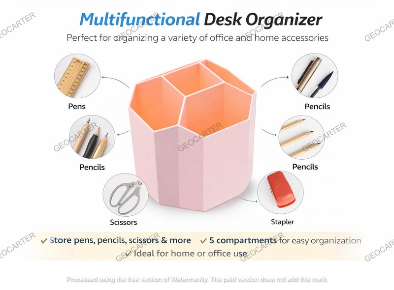 GEOCARTER Pen Holder | Aesthetic Pen Stand for Study Table, Kids & Office Desk | Cute Stationery Organizer | Pencil Stand & Desk Accessories | Organizer for Study & Workspaces - Pink - Image 3