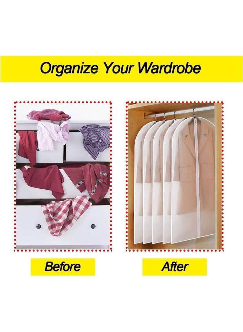 Set of 5 Closet Storage Clothes Bags 60 x 100cm, Transparent Waterproof Zippered Plastic Suit Cover for Suits, Shirts, Coats, Jackets, Dustproof Clothes Protector without Hanger (Grey) - Image 2