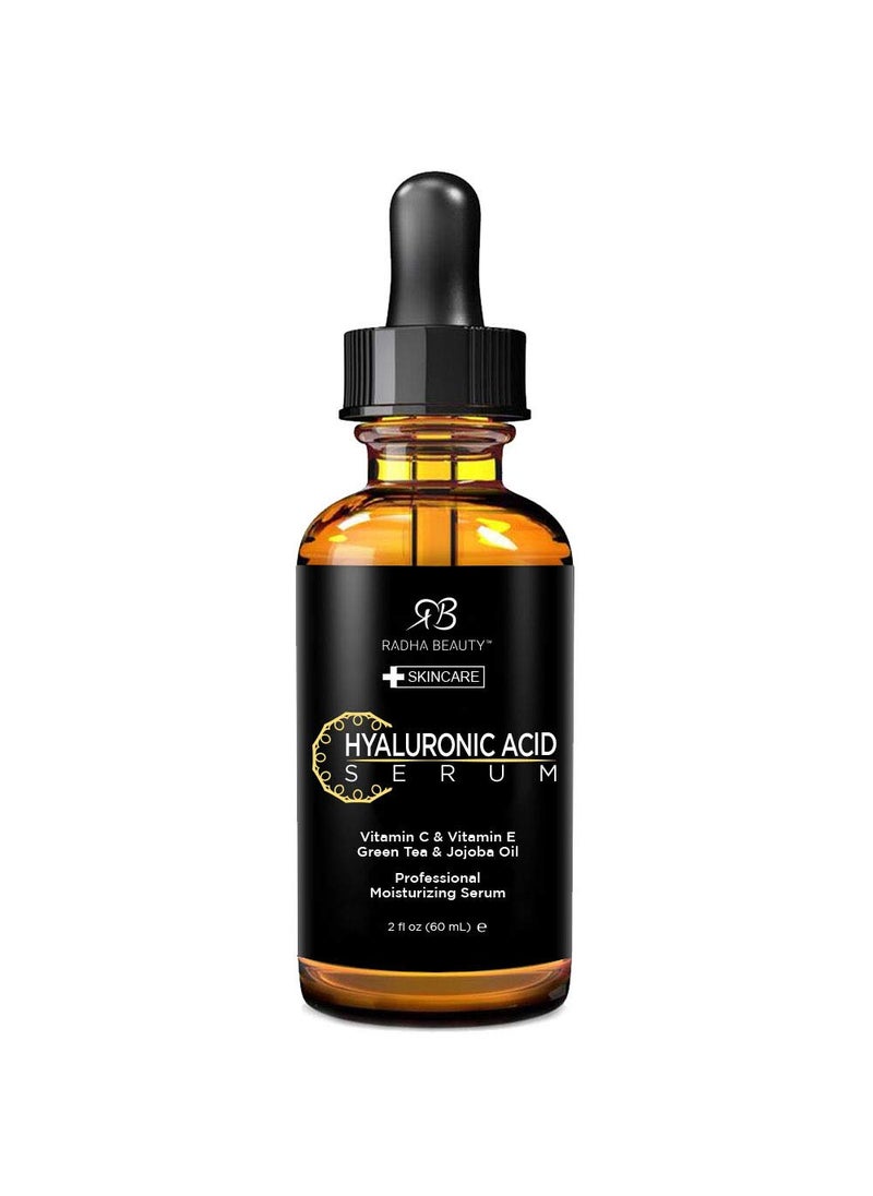 Radha beauty Radha Beauty Hyaluronic Acid Serum for Skin, 2 fl. oz - Infused with Vitamin C, Vitamin E, Green Tea & Jojoba Oil, Intensive Moisture and Hydration for Anti-Aging, Wrinkles, and Fine Lines 