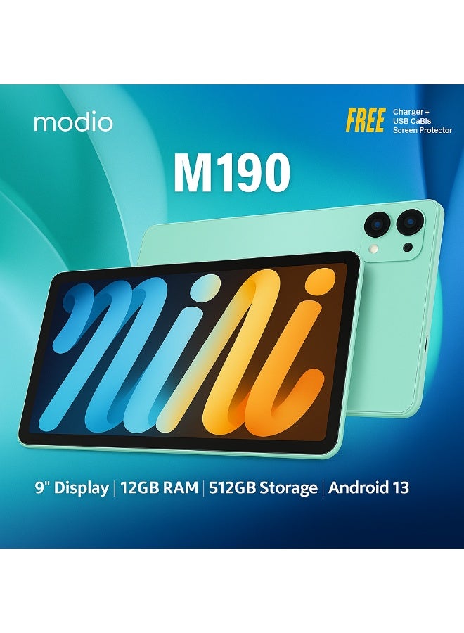 MODIO TAB Modio M190 5G Android Tablet 9-Inch Display, 12GB RAM, 512GB Storage, Dual SIM, Android 13, 5000mAh Battery –  Green - Image 2