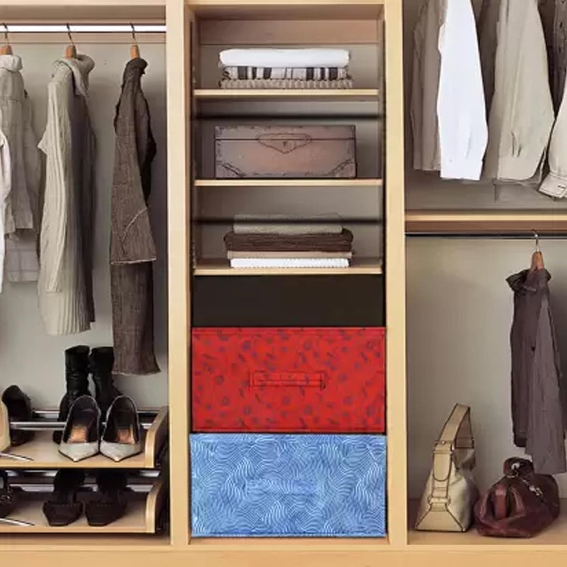 Kuber Industries Rectangular Storage BoxCloset Organizer Box With HandleMetalic Lahriya Print Foldable Non Woven Fabric Blue RedKubmart15994 Drawer Organizers - Image 2