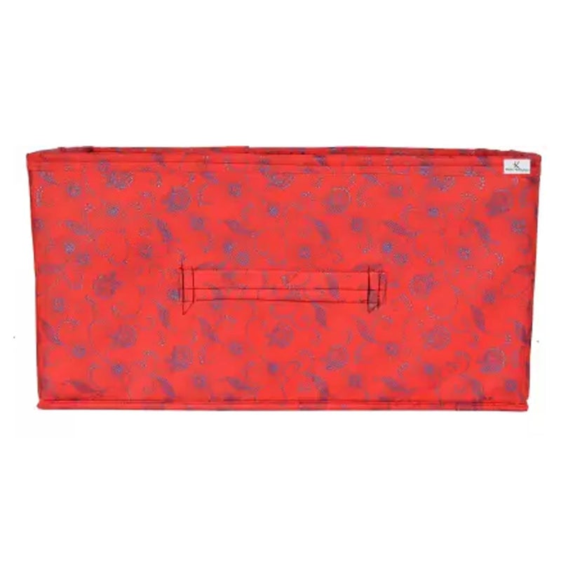 Kuber Industries Rectangular Storage BoxCloset Organizer Box With HandleMetalic Lahriya Print Foldable Non Woven Fabric Blue RedKubmart15994 Drawer Organizers - Image 4
