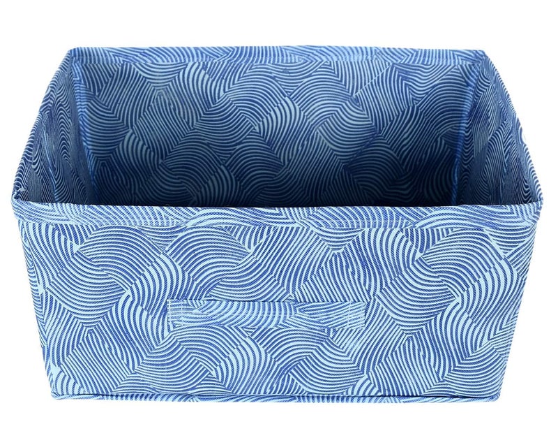 Kuber Industries Rectangular Storage BoxCloset Organizer Box With HandleMetalic Lahriya Print Foldable Non Woven Fabric Blue RedKubmart15994 Drawer Organizers - Image 3