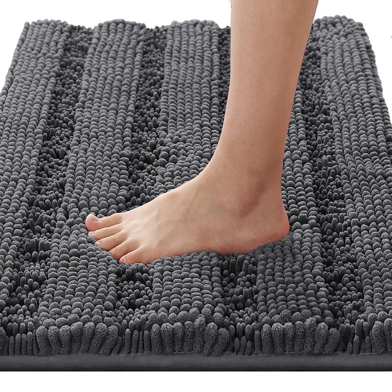 H.VERSAILTEX HVERSAILTEX Bath Rugs for Bathroom Non Slip Bath Mats Extra Thick Chenille Striped Rug 20 x 32 Absorbent Non Skid Fluffy Soft Shaggy Washable Dry Fast Plush Mat for Indoor Bath Room Tub Grey