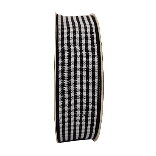 Micomon 1 Inch Black and White Woven Edge Gingham Ribbon 25 Yards Each Roll 100% Polyester (1", Black) - Image 3