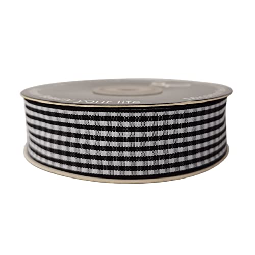 Micomon 1 Inch Black and White Woven Edge Gingham Ribbon 25 Yards Each Roll 100% Polyester (1", Black) - Image 4